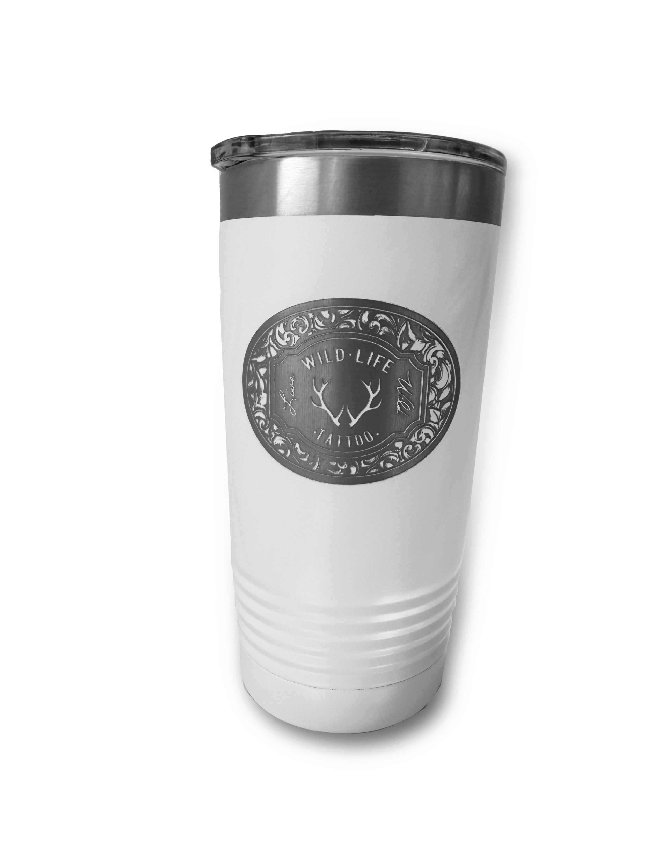 Wild Life Tattoo Leather Patch 20oz Stainless Steel Tumbler