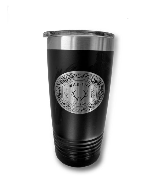 Wild Life Tattoo Leather Patch 20oz Stainless Steel Tumbler